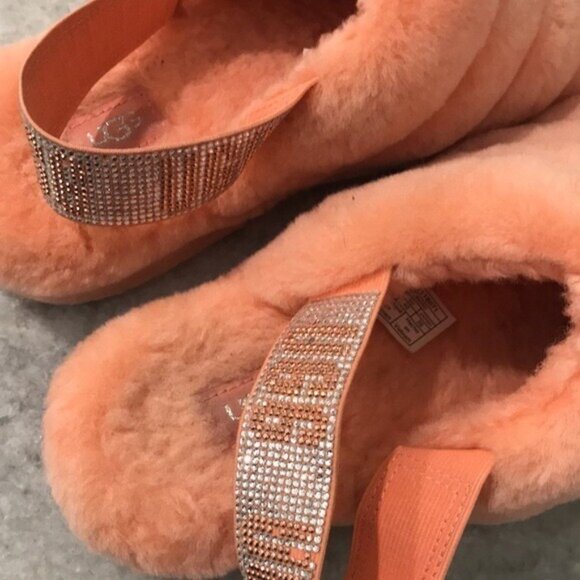 UGG Slippers Womens 9 Orange Fur Fluff Yeah Shearling Slides Slip On Y2K - Picture 6 of 9